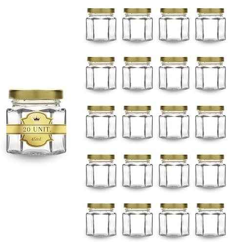 Espirito Rebelde 20x Petit Pot de Miel Hexagonal avec Couvercle 45ml - Idéal pour la Conservation de Miel, Confiture, Épices, Yaourt