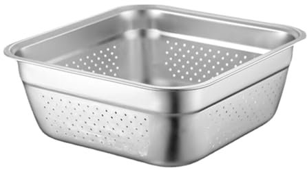 Fregadero de acero inoxidable colador grande cuadrado con agujeros de drenaje para frutas y verduras, duradero y versátil