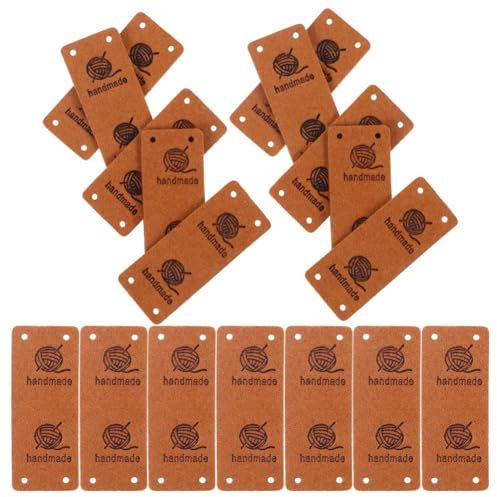 Nudiuhis 50 Stück Kunstleder-Etikett, Handgefertigtes Etikett, Faltbar, Handgefertigte Anhänger, Knopf mit Löchern, Geprägtes Etikett, Verzierung, Gestrickt, Langlebig, 5 X 2,1 cm
