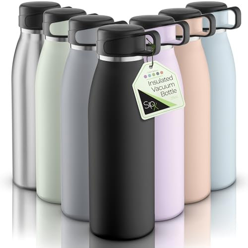 SipX™ Botella de agua de acero inoxidable con triple aislamiento, 25 onzas, con tapa, botella de agua aislada reutilizable sin BPA que mantiene el frío durante 24 horas, botella de agua de metal hecha