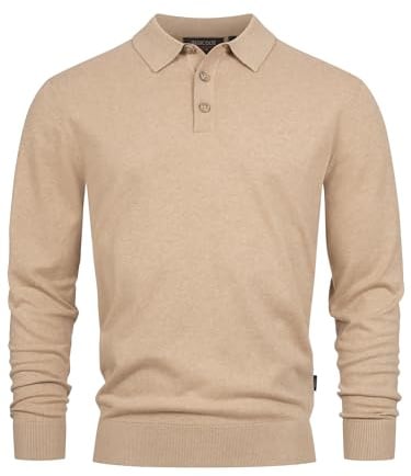 Indicode Herren INChips Pullover aus 80% Baumwolle mit Polokragen | Herren-Pullover für Männer Fog, XL