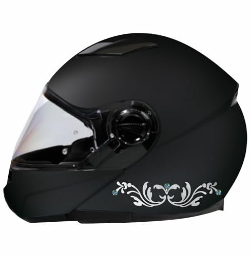 DualColorStampe Aufkleber für Motorradhelm, Motorrad, Motorrad, Helm, Universal-Streifen, sportliches Design, Blumen, Tribal, PVC, Prismatisch, Code C0069 (Silber 90), 1
