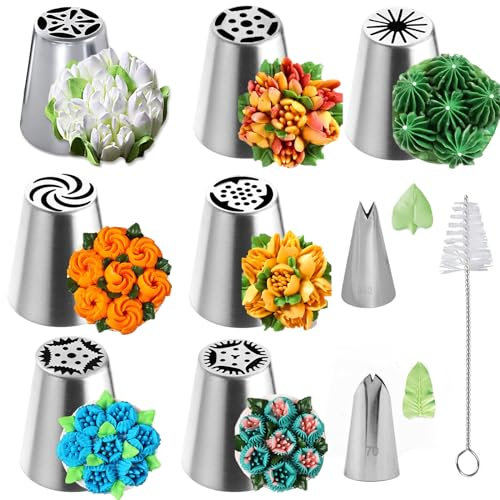 Punta russa per piping, 10 Pz fiori per torte ugelli per decorare torte russe Acciaio Inox beccucci in Acciaio Inox Ugelli Decorazione Torta per DIY Cupcakes Dessert (A)