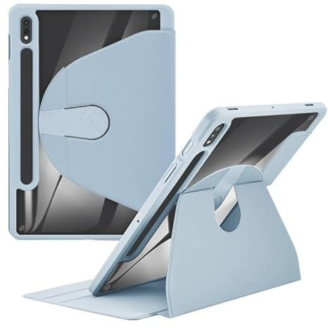 Funda resistente compatible con Samsung Galaxy Tab A9 de 8 pulgadas modelo 2023 (SM-X115), soporte giratorio de 360°, funda trasera rígida de policarbonato delgado, funda rígida tipo libro, apagado y