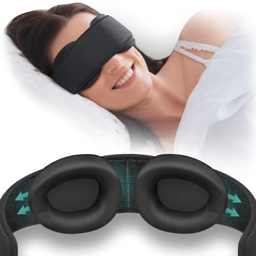 Umisleep Schlafmaske mit verstellbaren Augenmuscheln, 100% Blickdichte Augenmaske für Seitenschläfer, Kein Augendruck, Augenbinde für Reisen/Napping/Schichtarbeit, Schwarz