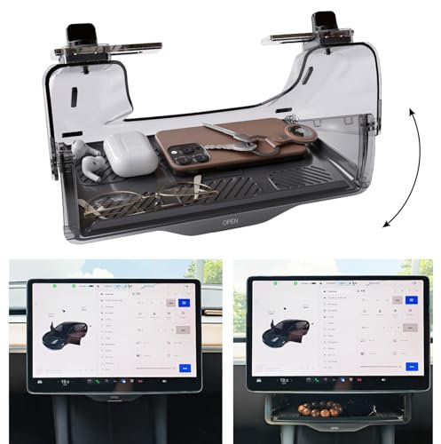 RESEWETO Under Screen Storage for Tesla Model 3 and Model Y (2016-2024), Behind Screen Hidden Privacy Storage, Center Console Organizer Tray, Tesla Interior Accessory