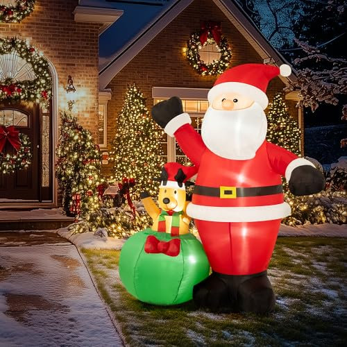 Solpex Weihnachten aufblasbare Dekoration, Weihnachtsdekoration, 180cm/6Ft Weihnachtsmann mit Elch Dekoration geeignet für Außen Weihnachtsfeier, Garten, Rasen, Terrasse Dekoration.