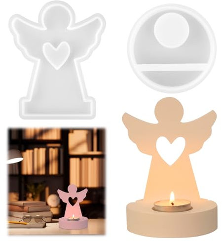 Kayqbonke Silikonform Engel, Gießformen Silikon Mit Boden, 2-Teilige Transluzente Epoxidharzformen, Silikon Gießform Kerzenhalter für Sojawachs, Seife, Gips, Handwerk