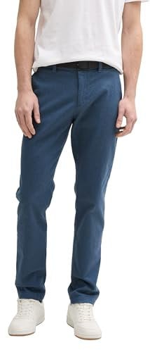 TOM TAILOR Herren 1037547 Slim Fit Stretch Chino Hose mit Gürtel, 37141-Stormy Blue Navy Zig Zag, 34W / 32L
