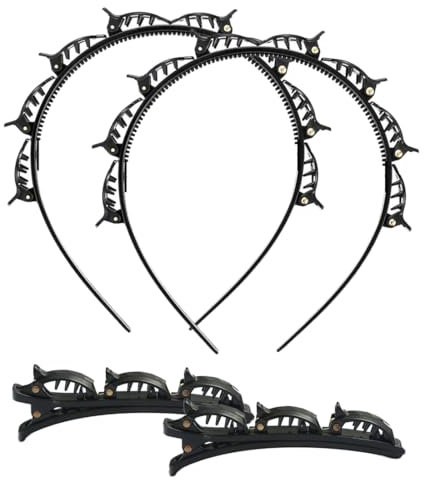 PRAOFRT 2 Stück Haarreifen mit 2 klammern,Frisurenhilfe Haarreif mit Klammern, Haarnadeln Friseurbedarf, Stirnband Haarhalter Haarschmuck Haarband,Haarband mit Clips