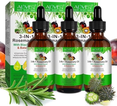 P-Beauty 3x Haaröl 3in1 Rosmarinöl Rizinusöl & Batanaöl 60ml - Ätherisches Öl für Haarpflege & Hautpflege, Haarwuchs - für Haarwachstum, pflegt Haut & Nägel - Massageöl, Hautpflegeöl - Haarpflegeöl