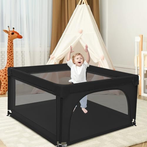 OHMG Laufgitter für Baby,Laufgitter Indoor&Outdoor,Kippsicheres Kinder-Baby-Gitter,Kinderzaun mit Anti-Kollision Schaum Absperrgitter mit atmungsaktivem Netz,für Apartment,50 Spielbällen