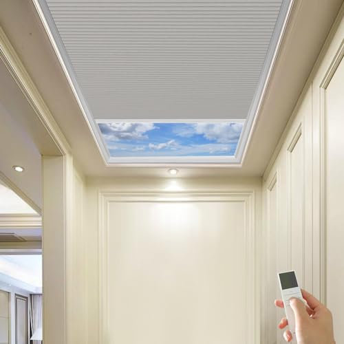 TIPIACE New Upgrade Rechargeable Motorized Skylight Blinds Full Blackout Fabric Cellular Honeycomb Shades Suitable for Roof Inclined Plane Room Windows (Light Grey 93021E)