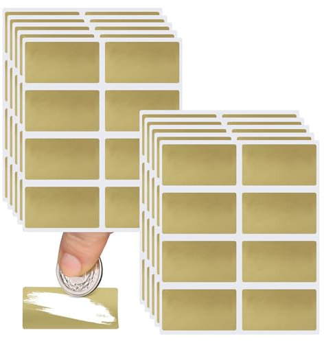 VEGCOO Rubbelaufkleber, 272 Stück Rubbellose 42 x 23 MM Selbstklebend Kratzkarte Rubbellos Rechteckig für DIY Postkarte Überraschung Geheimes Sammelalbum Party Geschenk (Gold)