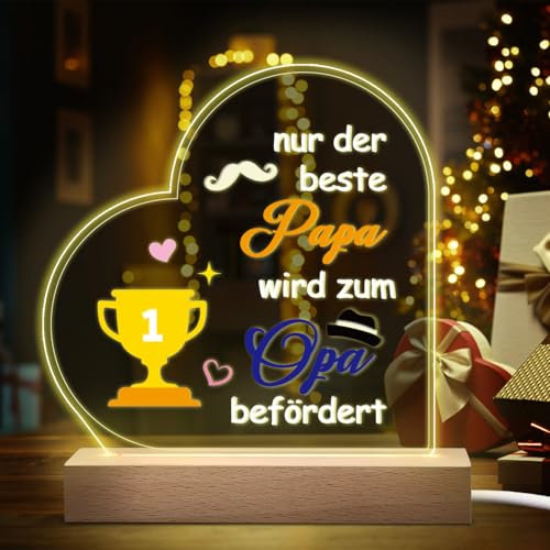 APODESS Bester Papa Nachtlicht Geschenke Werdender Opa Geburtstagsgeschenk für Papa Weihnachtsgeschenke LED Du Wirst Opa Lampe Vater Geschenke Weihnachten für Schwiegervater Geburtstag Weihnachten