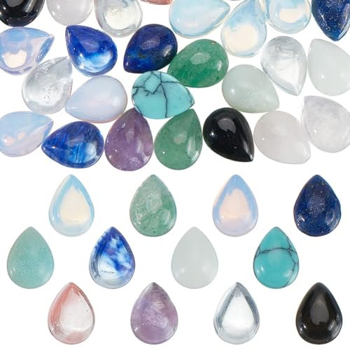 HOBBIESAY 48 Stück 12 Stile Tropfenförmige Edelstein-Cabochons Flache Rückseite Edelsteinperlen Quarz-Chakra-Stein-Cabochons 8x6mm Kein Loch Steinperlen Gemischte Stein-Cabochons