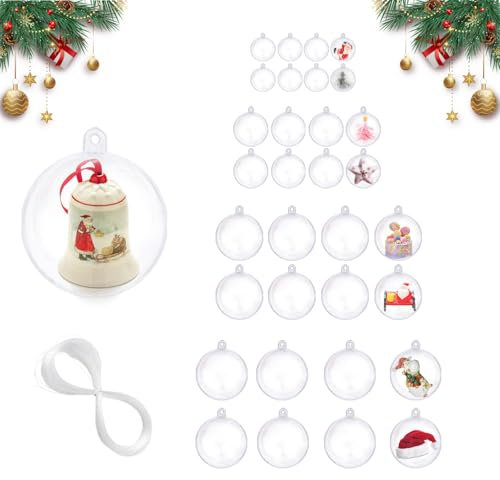 Weihnachtskugeln Zum Befüllen 32 Stück Durchsichtige Weihnachtskugeln Kunststoff - Kunststoffkugel Transparent Ø 4 cm, Ø5 cm, Ø6 cm Plastikkugeln Zum Befüllen für Weihnachtsschmuck,Weihnachtsbaum