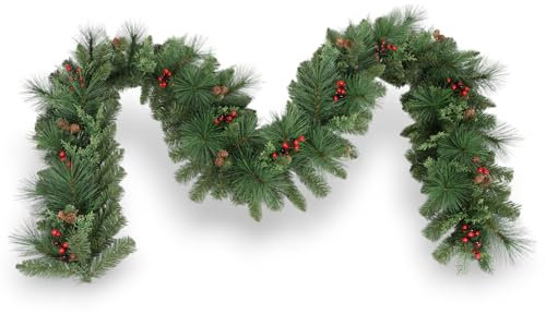 Künstliche Weihnachtsgirlande 270 cm mit Tannenzapfen und Stechpalme Ilex Beeren Girlande Tannengirlande Weihnachtsdekoration