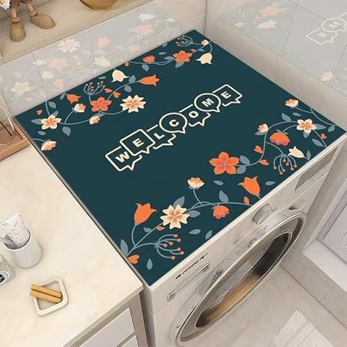 Housse De Protection Pour Machine À Laver Top 60X60Cm Noir Vert Tapis De Protection Antidérapant Pour Seche Linge, Dessus Imperméable Tapis Lave Linge Pour Cuisine Maison Salles De Bains