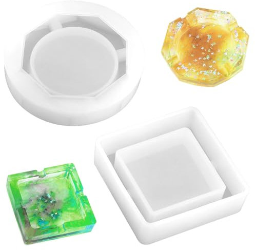 Aschenbecher Harzformen, Epoxidharz Formen Aschenbecher, Epoxidharz Formen, Aschenbecher Silikonform, Silikonformen Epoxidharz, Quadrat und Diamant Silikonform, DIY Kristall Handwerk, 2 Stück,Weiß