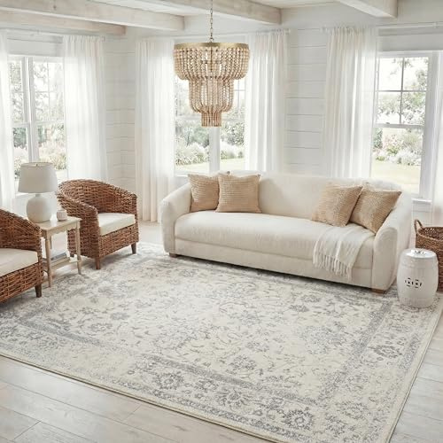 Safavieh Teppich 183 x 244 cm - Adirondack Collection - Transitional Design, Elfenbein & Silber, Pflegeleichte Synthetikmischung, Ideal für Wohnzimmer, Schlafzimmer, Büro