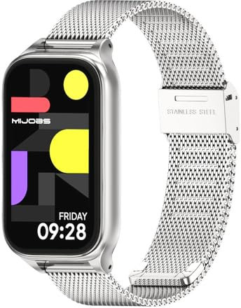 MIJOBS Pulsera para Xiaomi Smart Band 9 Active/Redmi Smart Band 3, Correa de Repuesto de Metal de Acero Inoxidable Correa de Reloj de Malla para Xiaomi Smart Band 9 Active/Redmi Smart Band 3