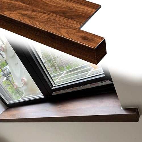 Fensterbankabdeckung mit Nasenschutzplatte für Zuhause, Büro, Fenster, Arbeitsplatte, Holzverkleidungen, 80 x 25 cm, Braun