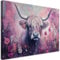 Feeby Leinwand Bilder - Schottische Kuh Blumen - Vlies 120x80 cm - Deko Wohnzimmer - Wandbilder Schlafzimmer - Deko Aesthetic - Wand Deko - Leinwand Groß - Deko Zimmer - Leinwandbilder XXL