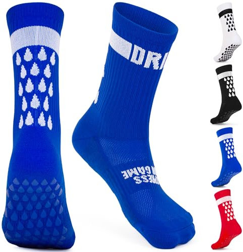 DRIPsox® Football Grip Socks - 6 Sizes for Kids, Men, Junior & Women (XXS:8C-11.5C, XS:12C-2.5, S:3-5.5, M:6-8.5, L:9-11.5, XL:12+) - 1 Pair (XS) Blue Grip Socks Football - Anti Slip & Elite Comfort