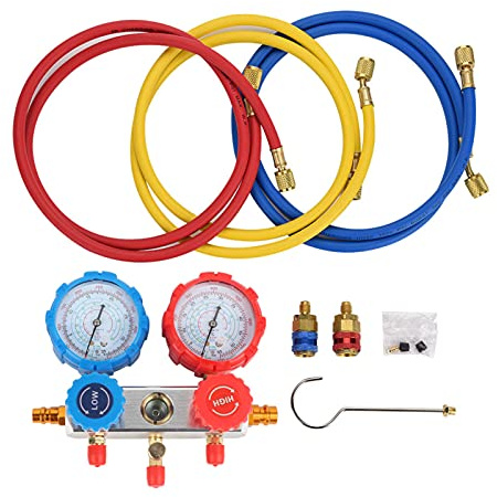 Klimaanlage Manometer Set, Mechanisches Kältemittel Befüllgerät mit 3 Schläuchen und Schnellkupplung, Diagnose-Werkzeug für Auto-Fahrzeug-Klimaservice mit R134a R12 R22 R404a R410a