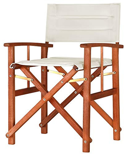 Casaria® Gartenstuhl Gepolstert Holz Creme FSC®-Zertifiziert Klappbar 160kg Belastbar Bezug 30° Waschbar Armlehne Klappstuhl Garten Balkon Stuhl Camping Wetterfest Eukalyptus 56,5x86cm