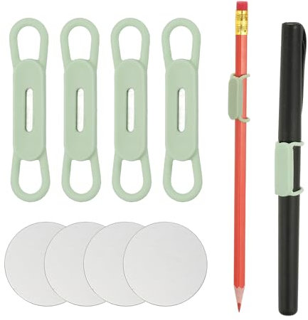 PATIKIL 4 Pcs Magnetic Pen Pencil Holder, Silicone Flexible Pencil Holder Adjustable Organizer Clip with 4 Metal Sheet for Refrigerator Whiteboards Desk Clipboard, Green