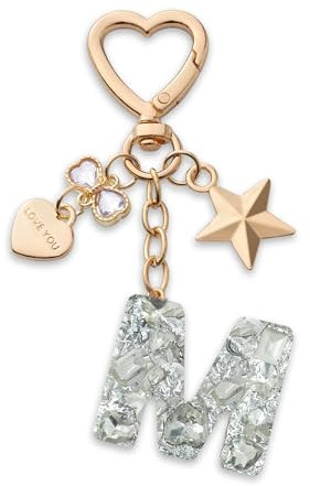 CHUQING Schlüsselanhänger Buchstabe Glitzer Schlüsselanhänger mit Anfangsbuchstabe für Mädchen Frauen Silber M