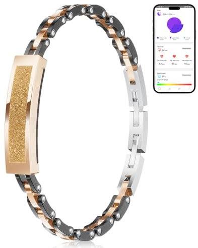 LIGE 2025 Smart Armband Damen Edelstahl Ohne Display, 3ATM Wasserdicht Schwarz-Gold Elegant Schlank Schmuck Armkette mit Herzfrequenz/Schlafmonitor/SpO2 Schrittzähler Armbänder Kalorie für iOS Android