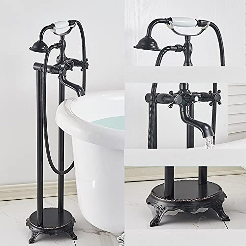 HTTGDGDH Bronze Black Floor Standing Faucet Dual Handles Hot Cold Water Shower Mixer for Bathroom Bathtub Shower Faucet Shower Mixer,Gold, Type B