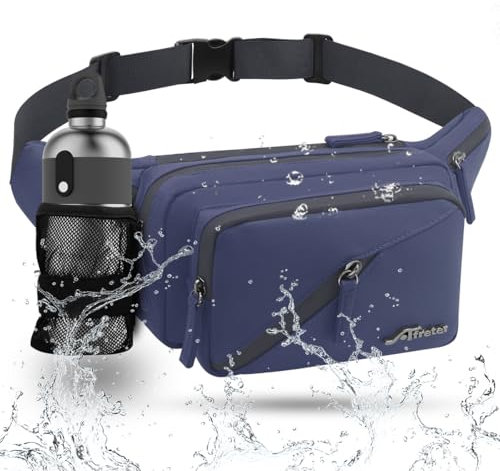 REETEE Bauchtasche Damen und Herren Wasserabweisende Gürteltasche mit Flaschenhalter, Mehrere Fächer Hüfttasche Sport für Reise Wandern Hundetraining Outdoor-Aktivitäten (blau)