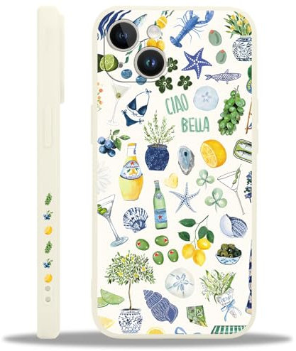 Krdvekm Handyhülle für iPhone 13 Hülle 6,1, Aesthetic Summer Collage Obst Muster Motiv Design für Mädchen Schutzhülle Kameraschutz Stoßfest Weiche Bunt Silikon TPU Bumper Case, Cremeweiß