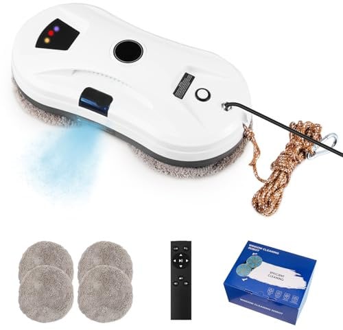 Window Cleaning Robot with Water Spray, Electric Robot Window Cleaner with 2800Pa Suction,Smart Edge Detection & Remote Control, Intelligent Navigation Robot Vacuum Cleaner for Windows Glass, 4 Cloths