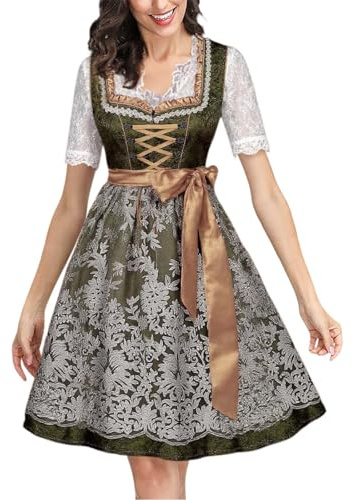 Cexiakong Dirndl - Abito midi da donna, elegante, in pizzo, viola, 3 pezzi, lunghezza al ginocchio, per Oktoberfest