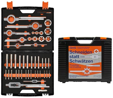 a+s BSW Gewindeschneider Set | HSS-G, 1/4-1'', 46-teilig | Zoll Gewindebohrer & Schneideisen | Komplettes Sortiment