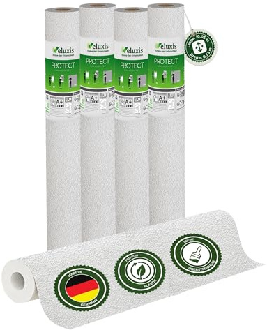 Veluxis Vliestapete 4er-Set PROTECT Putzoptik mit feiner – 10,05 m × 0,53 m | PROTECT Putzoptik mit feiner Körnung, kratz- & stoßfest, rissüberbrückend, leicht zu reinigen, Made in Germany