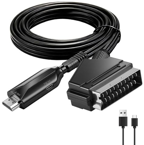 Scart to Converter All in One SCART Input to Output with USB 1M Power Cable | 720/1080P 60Hz Converter Analog to Digital Video Audio Adapter for HDTV DVD VHS Xbox PS3 Sky Blu Ray Projector Monitor