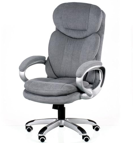 Special4You Lordos Bürostuhl Ergonomisch,Chefsessel mit Hoher Rückenlehne,Ergonomischer 360°Drehstuhl für Büro,Schreibtischstuhl Möbelstoff mit Verstellbarer Neigungsverschluss,grau,Belastbar bis150kg
