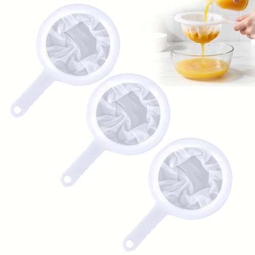 3 Pièces Filtre Alimentaire pour Entonnoir de 15 cm, Tamis Cuisine en Nylon Haute Densité 100/200/400 Mailles, Passoire Fine Plastique avec Poignée pour Filtrer Huile, Café, Jus et Vin, Blanc