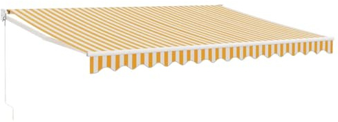 HFXHIJXQ Tenda da sole retrattile, 4 x 3 m, braccio articolato, con manovella, giallo e bianco, a righe, in alluminio e poliestere, protezione solare, per terrazza, balcone e esterni, montaggio a