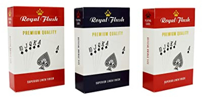 Royal Flush Playing Cards UK – 3 x Deck of Cards, Superior Cartamundi Linen Finish, Easy To Shuffle & Durable, Multipack Red & Blue, Great Gift For Games Night