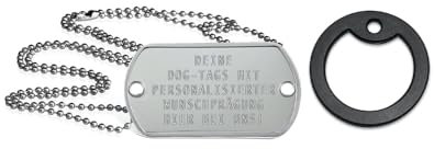 Personalisierte Erkennungsmarke mit zwei Löchern und eigenem Text | Dog Tag Kette mit Prägung | inkl. Kette & Silencer im Set | Unterschiedliche individuelle Texte und Motive möglich
