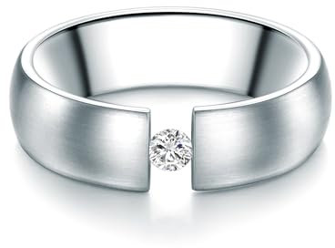 Trilani Damen-Solitärring Edelstahl verziert mit Kristallen weiß - Spannring Ehering Trauring breit Edelstahlringe Partnerring