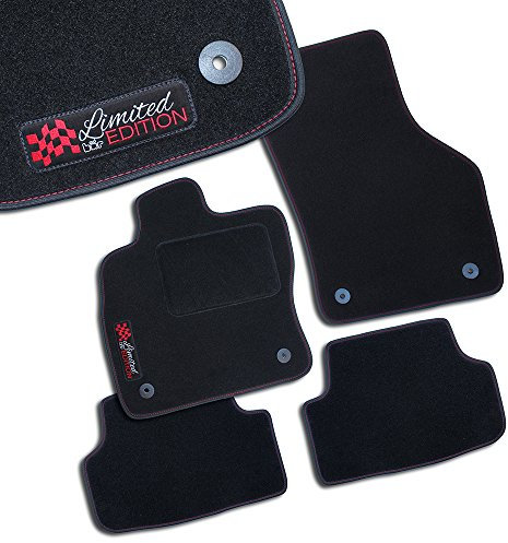 Bär-AfC Auto Fußmatten Limited Edition passend für Seat Leon 5F + Cupra 2012-2020, Autoteppiche Nadelvlies Schwarz, Bandeinfassung Schwarz, Stick Logo Rot, Set 4-teilig, SE08492n