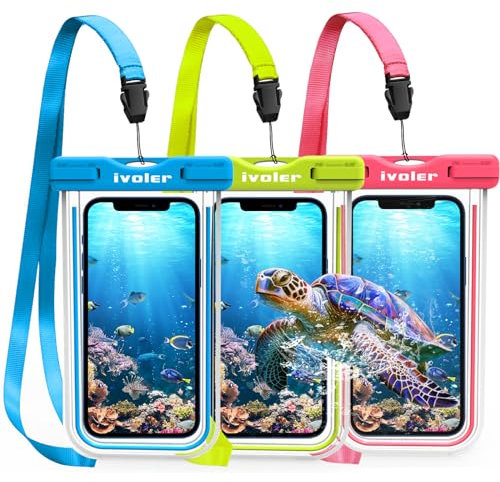 [IPX8 Certificato] Custodia Impermeabile,[3 Pack] iVoler Custodia Cellulare Universale 6.2 Pollici Waterproof Cover Case per iPhone Samsung Galaxy Huawei Nexus, ASUS, LG, HTC(Blu+Verde+Rosa)
